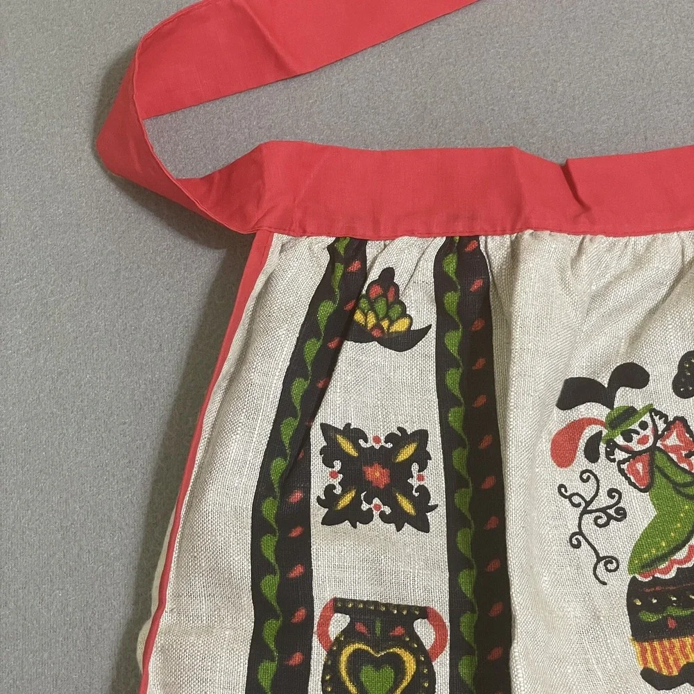 Vintage Apron Linen‎ Pennsylvania Dutch Folk Ceramics Kitchy Linen Cottagecore